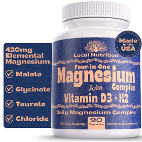 Complexe de magnésium Local Nutrition 420mg en capsules, vue de face