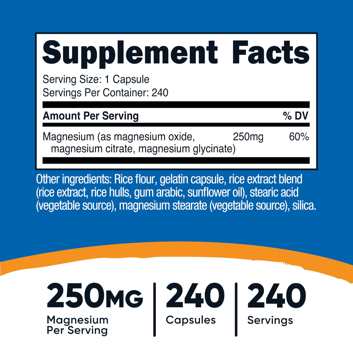 Complexe de Magnésium Nutricost 250mg gélules avec dosage