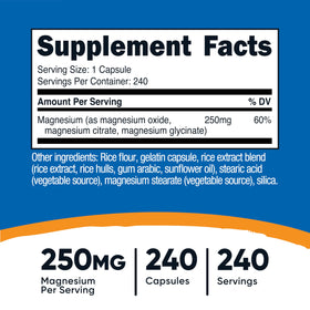 Complexe de Magnésium Nutricost 250mg gélules avec dosage