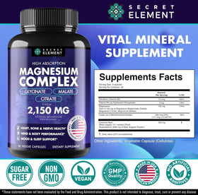 Complexe de Magnésium Secret Element 2 150 mg capsules sur une table