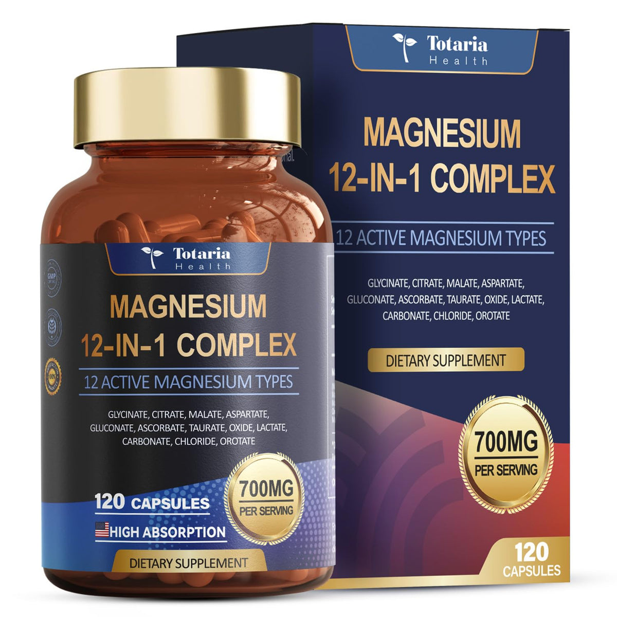 Complexe de Magnésium Totaria 700mg 12 en 1, vue avant