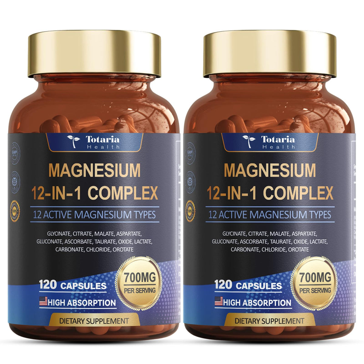 Complexe de Magnésium Totaria 700mg 120 capsules vue de face