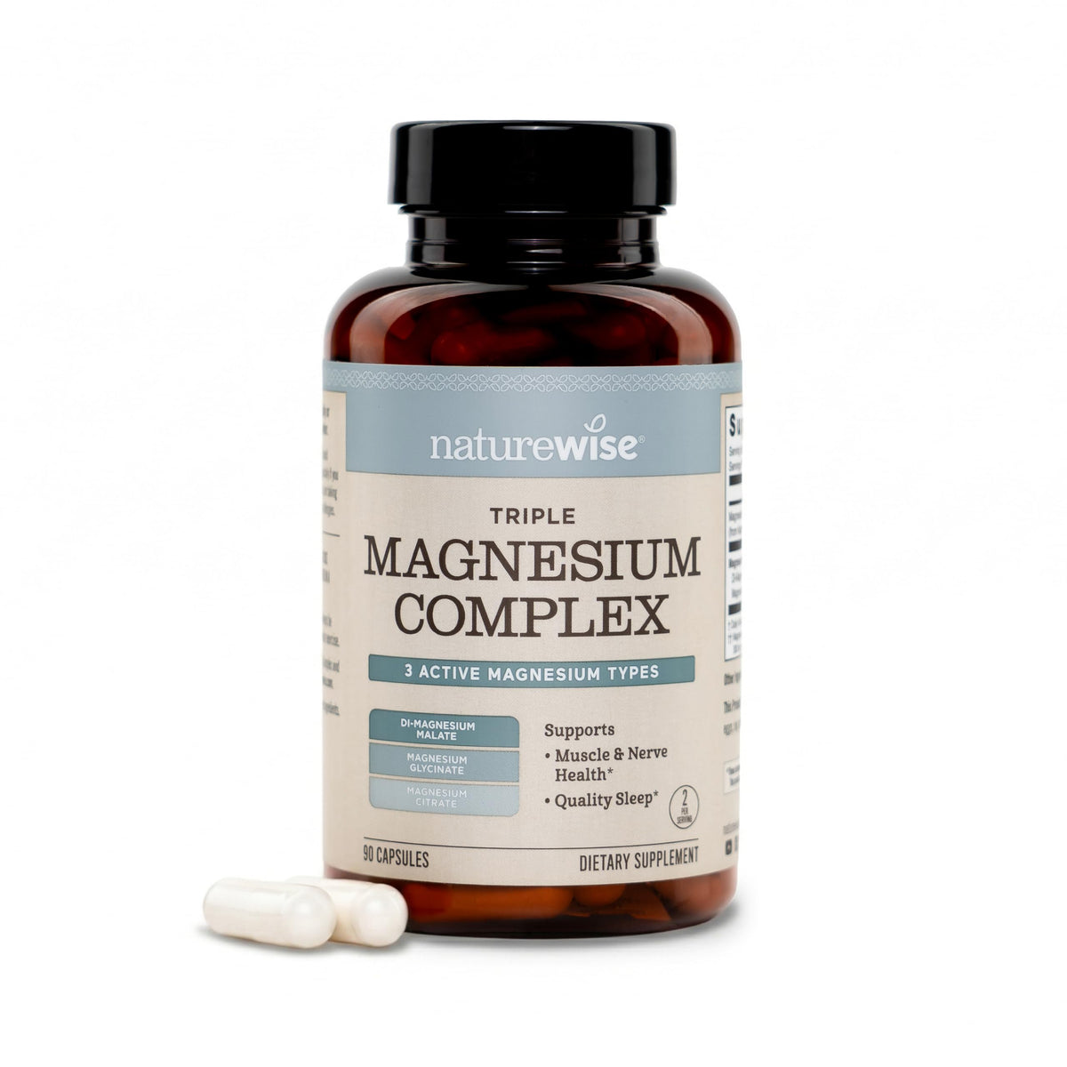 Complexe de Magnésium Triples NatureWise, vue avant avec capsules