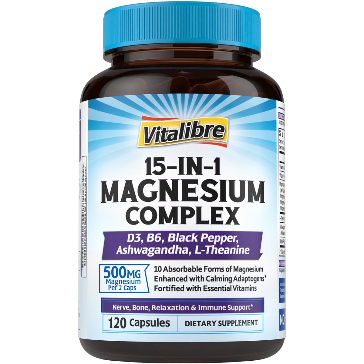 Complexe de Magnésium Vitalibre 120 capsules végétales vue de face