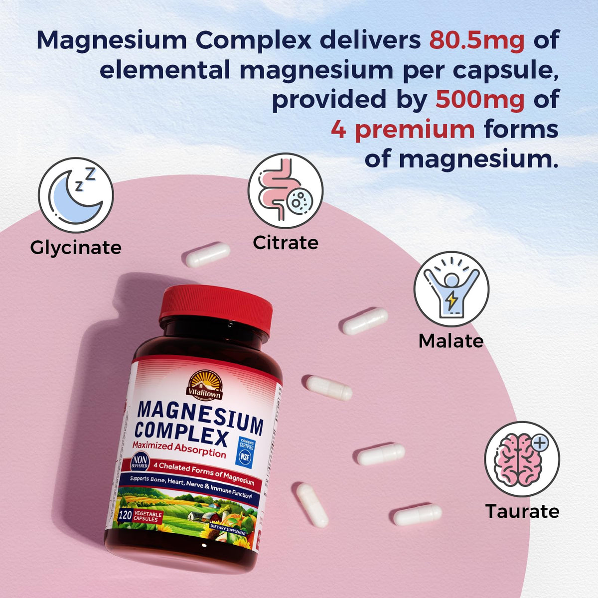 Complexe de Magnésium Vitalitown 500mg capsules ouvertes