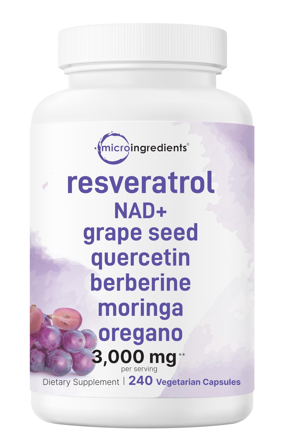 Complexe de Resvératrol 3000mg Micro Ingredients vue avant avec 240 capsules