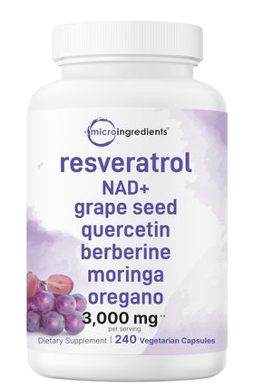 Complexe de Resvératrol 3000mg Micro Ingredients vue avant avec 240 capsules