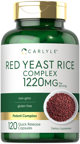 Complexe de Riz Rouge Carlyle 1220 mg capsules devant une boîte