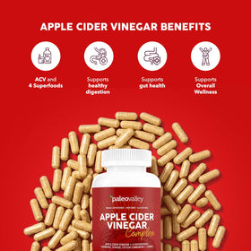 Complexe de Vinaigre de Cidre de Pomme Paleovalley 90 g sur fond blanc