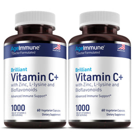 Complexe de Vitamine C AgeImmune 1000mg avec L-Lysine 500mg et Zinc 12mg, vue de face