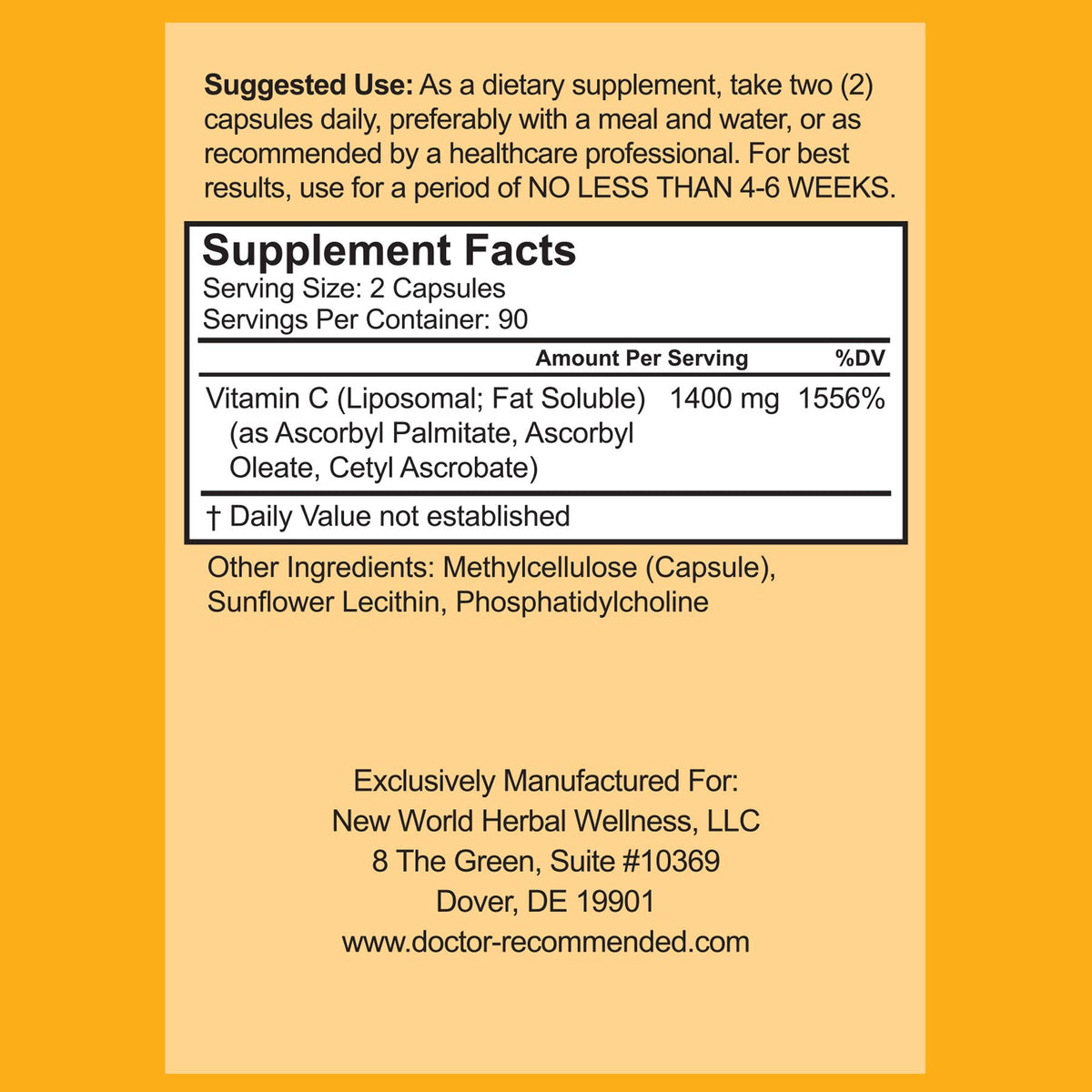Complexe de Vitamine C Liposomale 1400mg - Gélules végétales