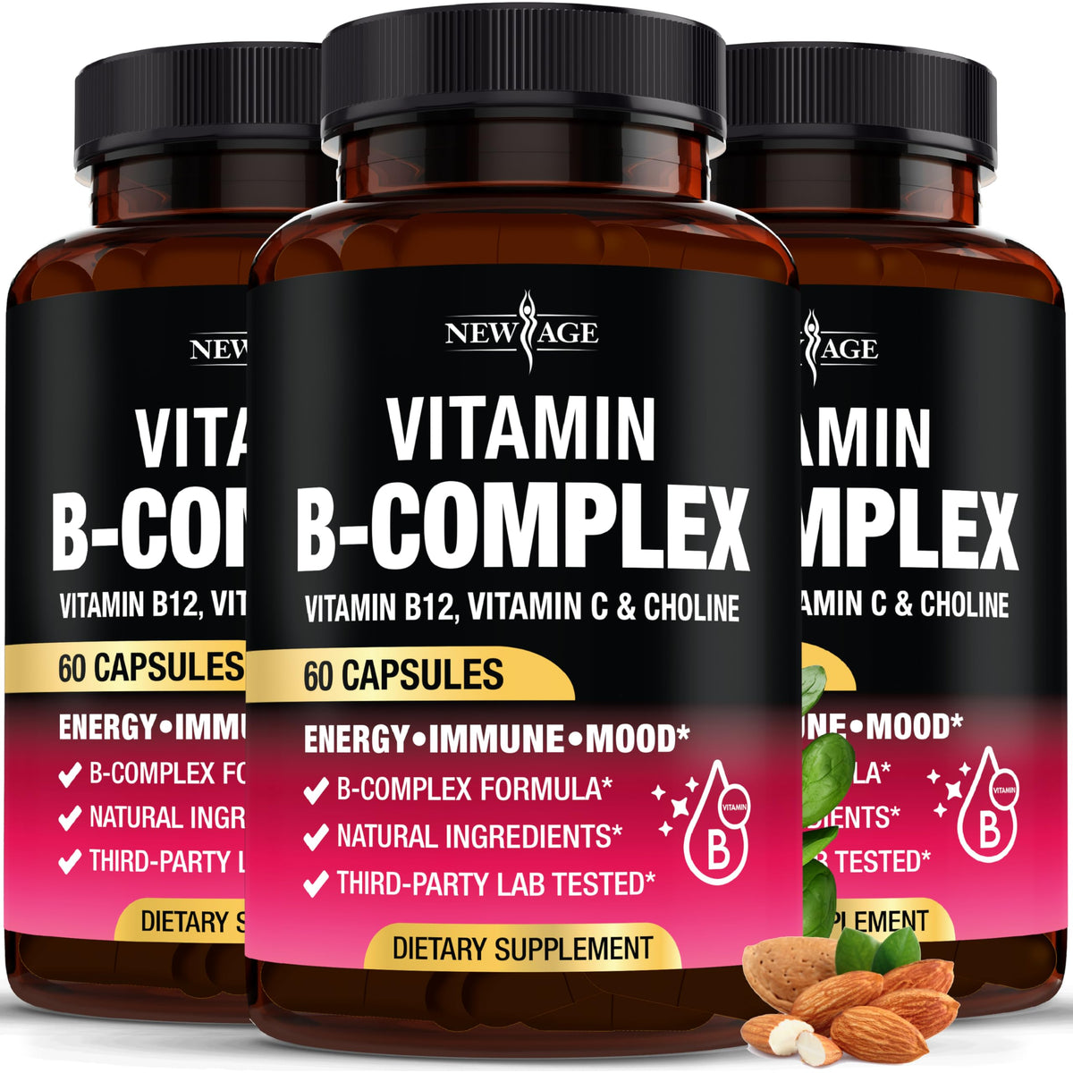 Complexe de Vitamines B NEW AGE 180 capsules végétales, vue avant