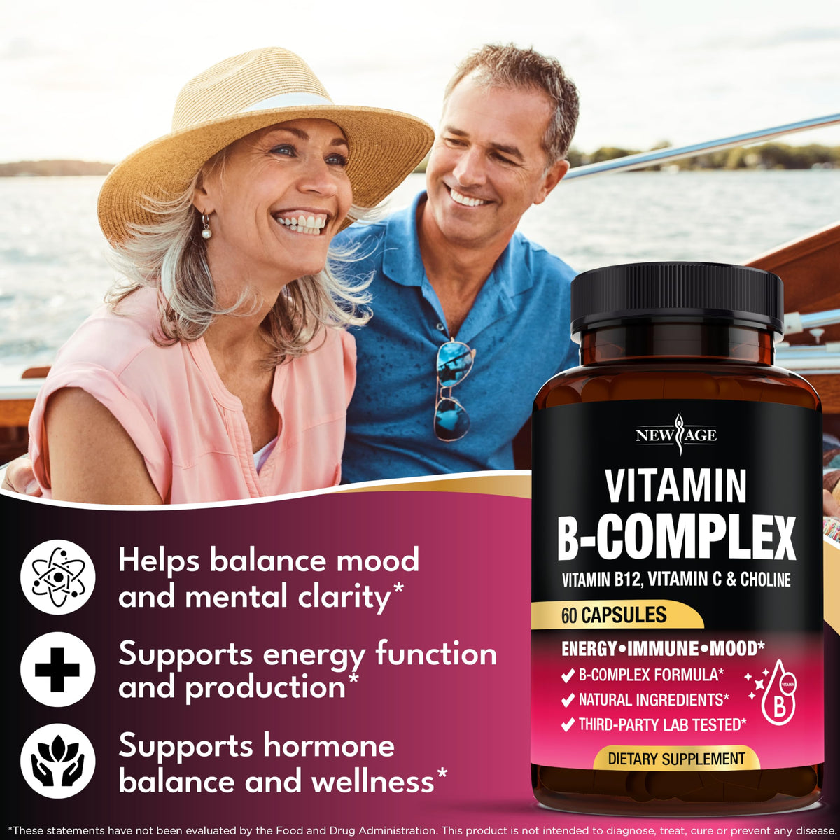 Complexe de Vitamines B NEW AGE ouvert, montrant les capsules à l'intérieur