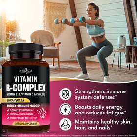 Complexe de Vitamines B NEW AGE sur une table avec des plantes