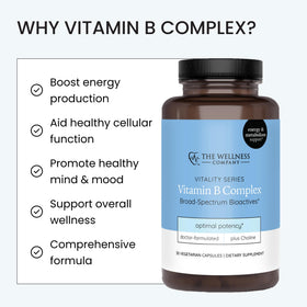Complexe de Vitamines B The Wellness Company en usage avec un verre d'eau