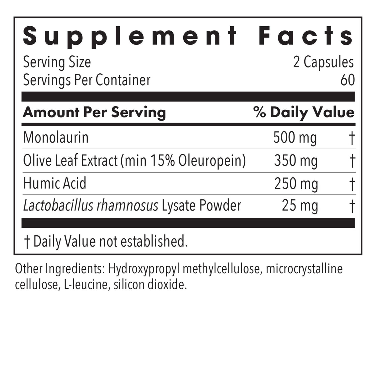 Complexe Humic-Monolaurin 120 capsules - étiquette