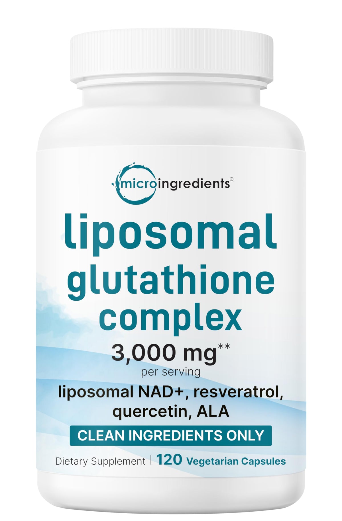 Complexe liposomal de glutathione 3000mg de Micro Ingredients, vue avant avec étiquette
