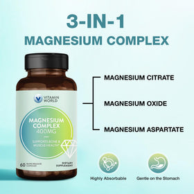 Complexe Magnésium 400mg Vitamin World 60 capsules avec étiquette