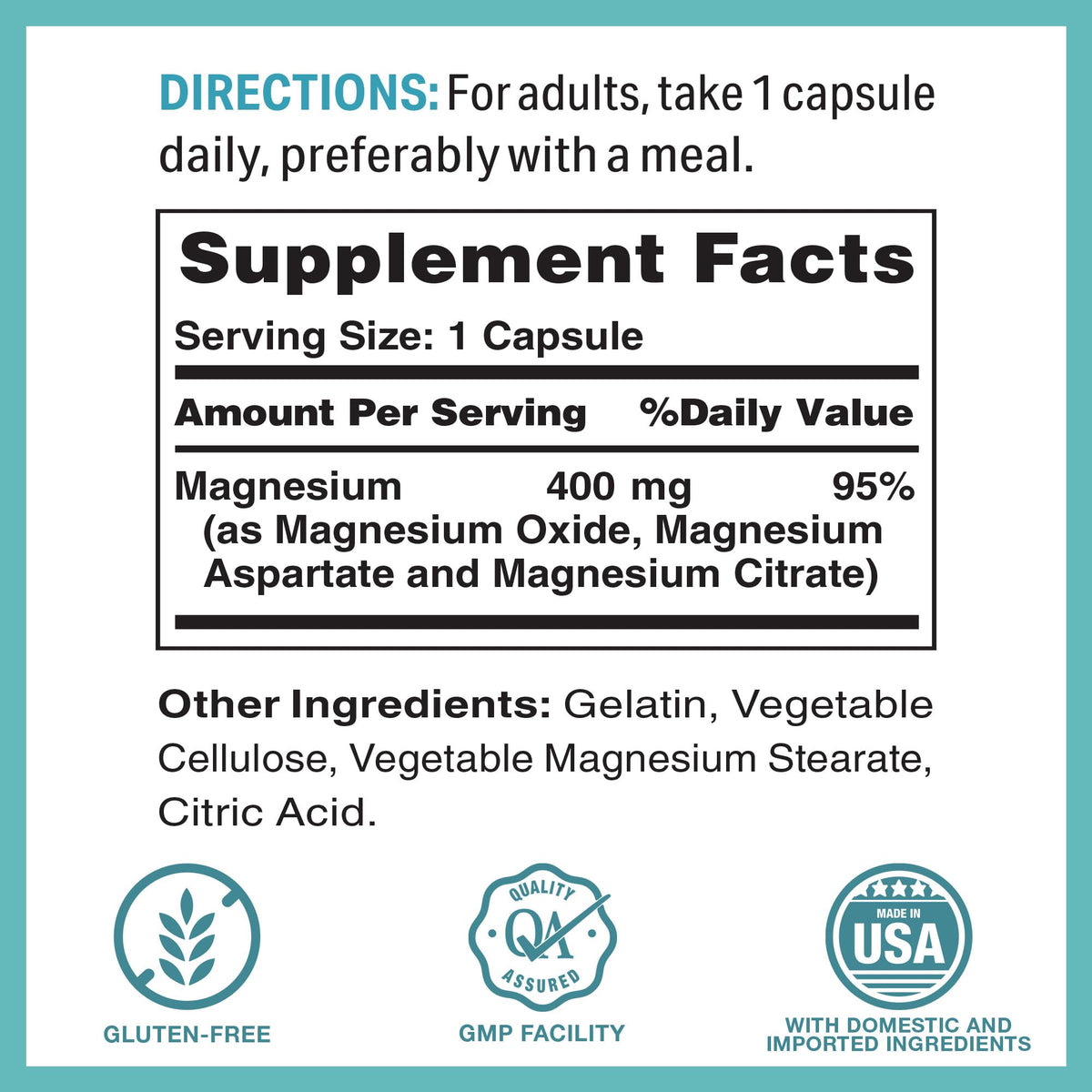 Complexe Magnésium 400mg Vitamin World 60 capsules vue arrière