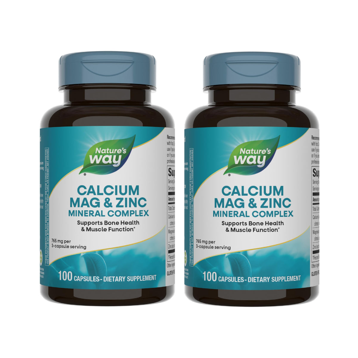 Complexe minéral Calcium Magnésium Zinc Nature's Way, 100 capsules, vue de face