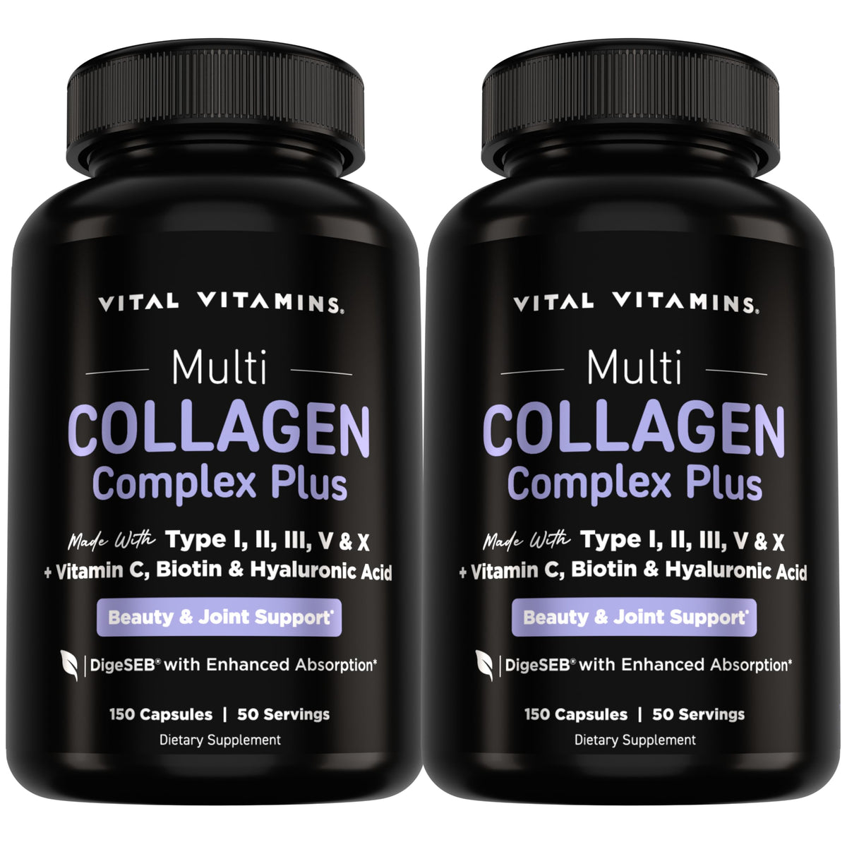 Complexe Multi-Collagène Vital Vitamins 308g vue avant avec capsules