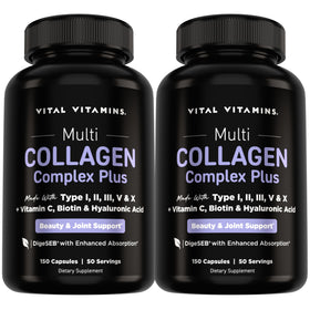Complexe Multi-Collagène Vital Vitamins 308g vue avant avec capsules