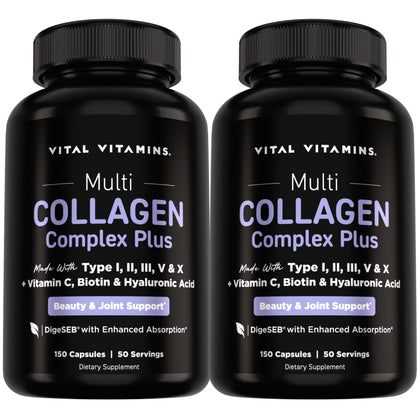 Complexe Multi-Collagène Vital Vitamins 308g vue avant avec capsules