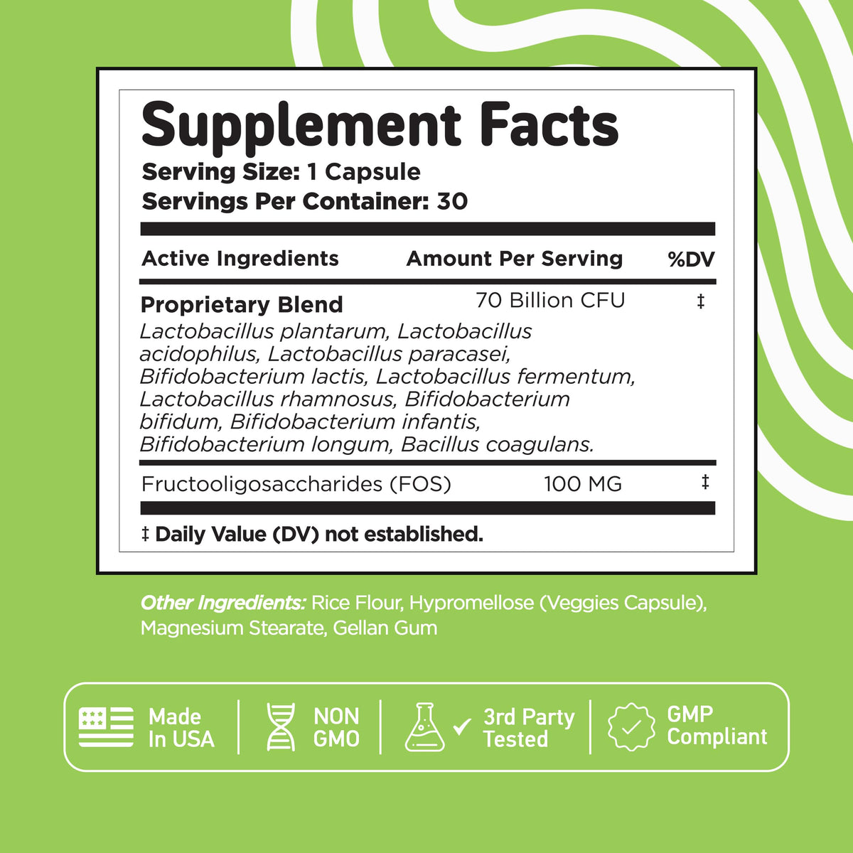 Complexe Probiotique Vital Vitamins 70 milliards CFU sur une table