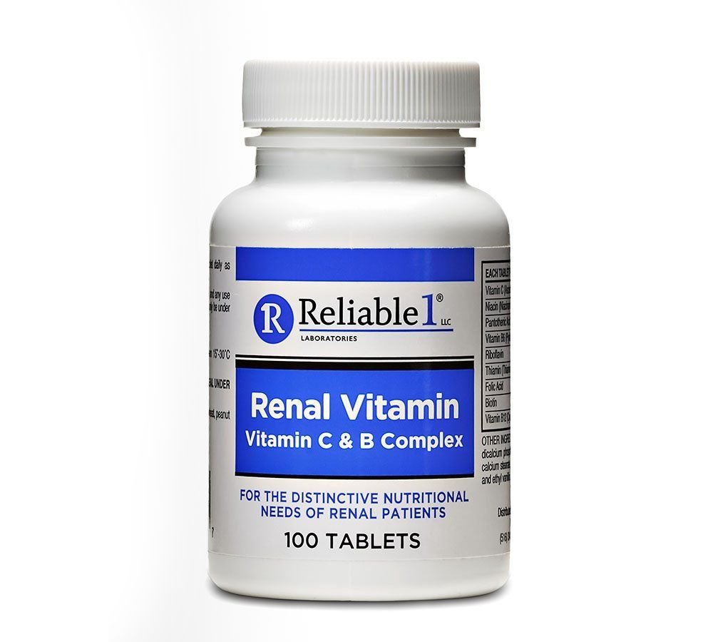 Complexe Vitamines C & B pour les reins de Reliable-1 Laboratories, flacon de 100 comprimés
