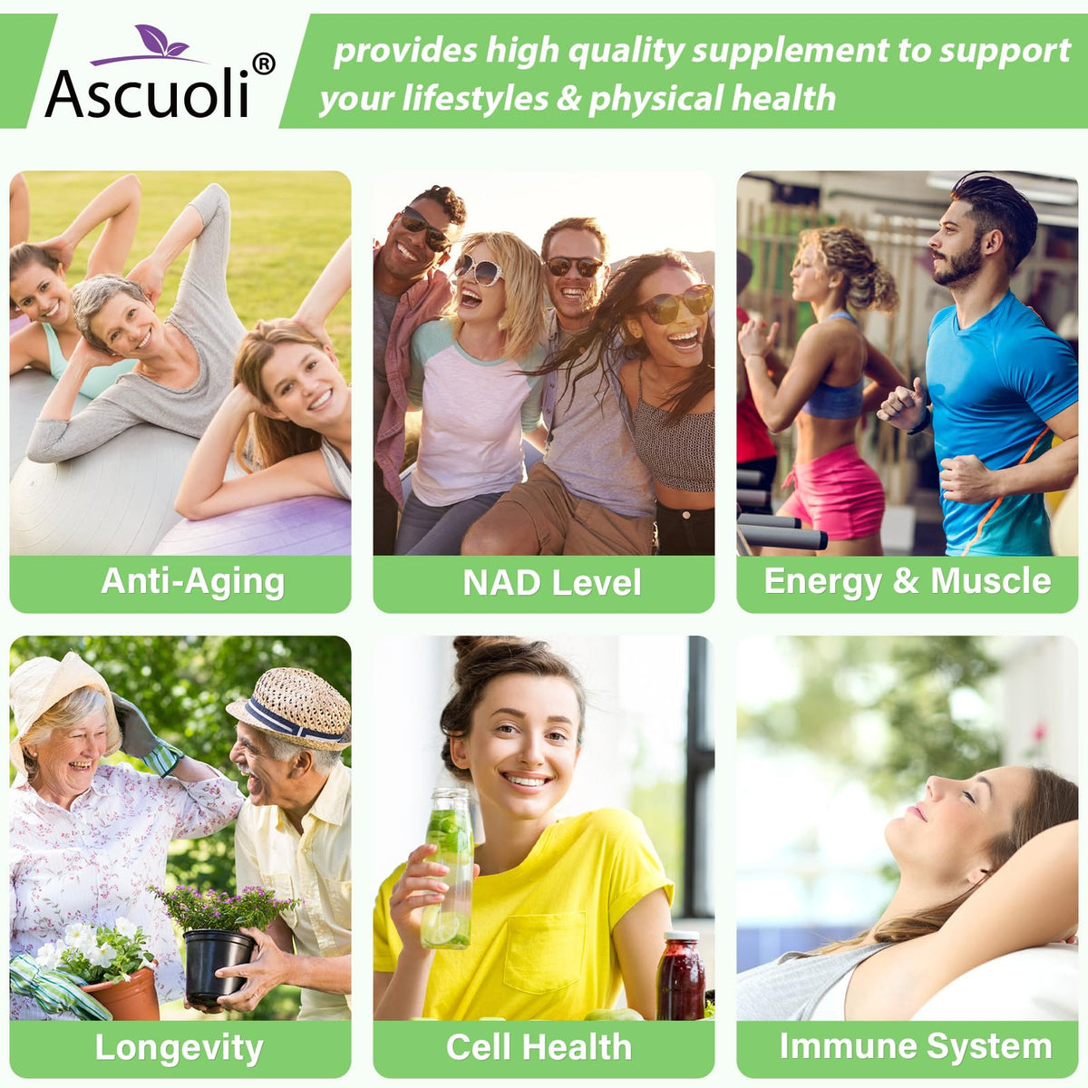 Composition d'Ascuoli NMN Resveratrol sur un fond neutre