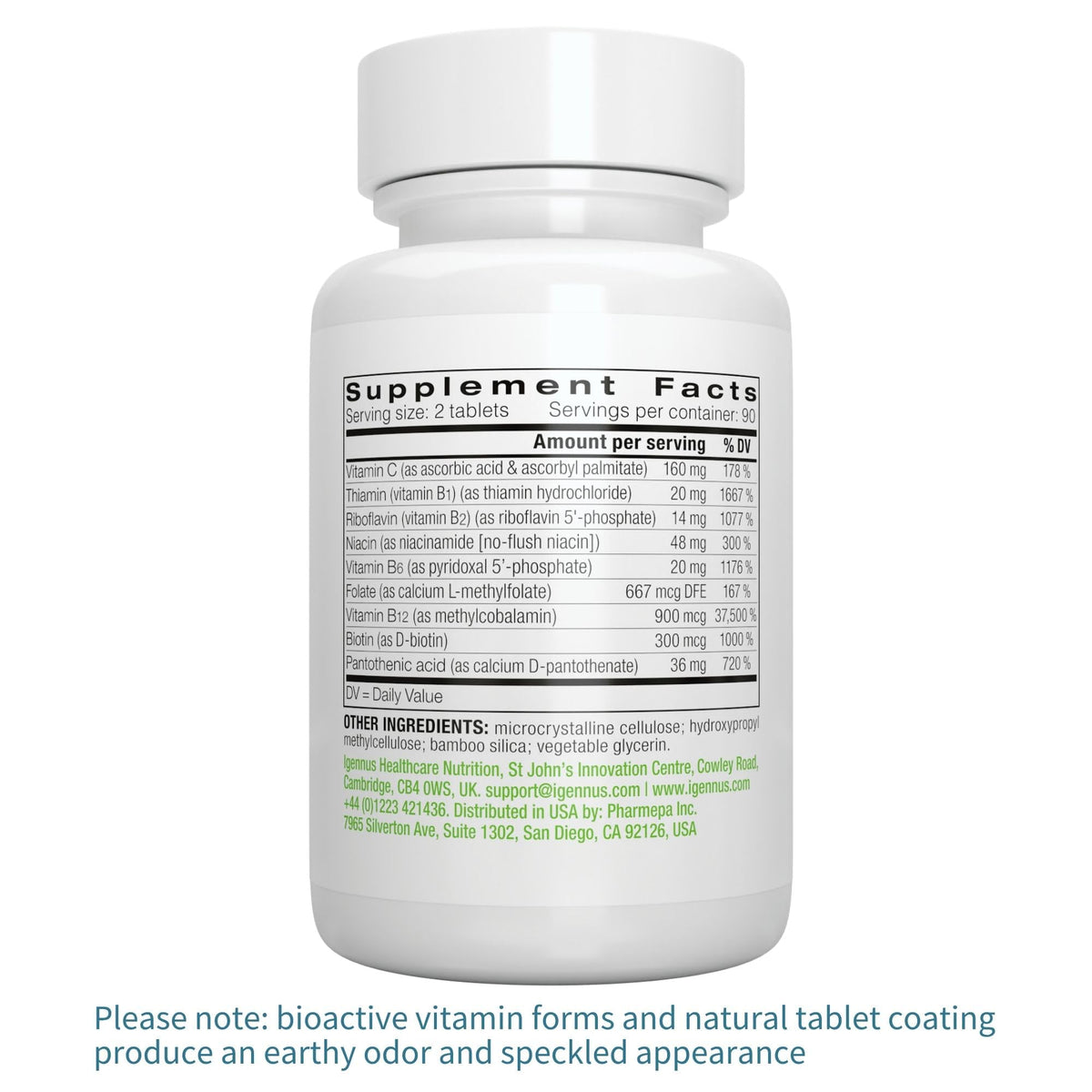 Composition d'Igennus Super B-Complex 30g sur l'emballage