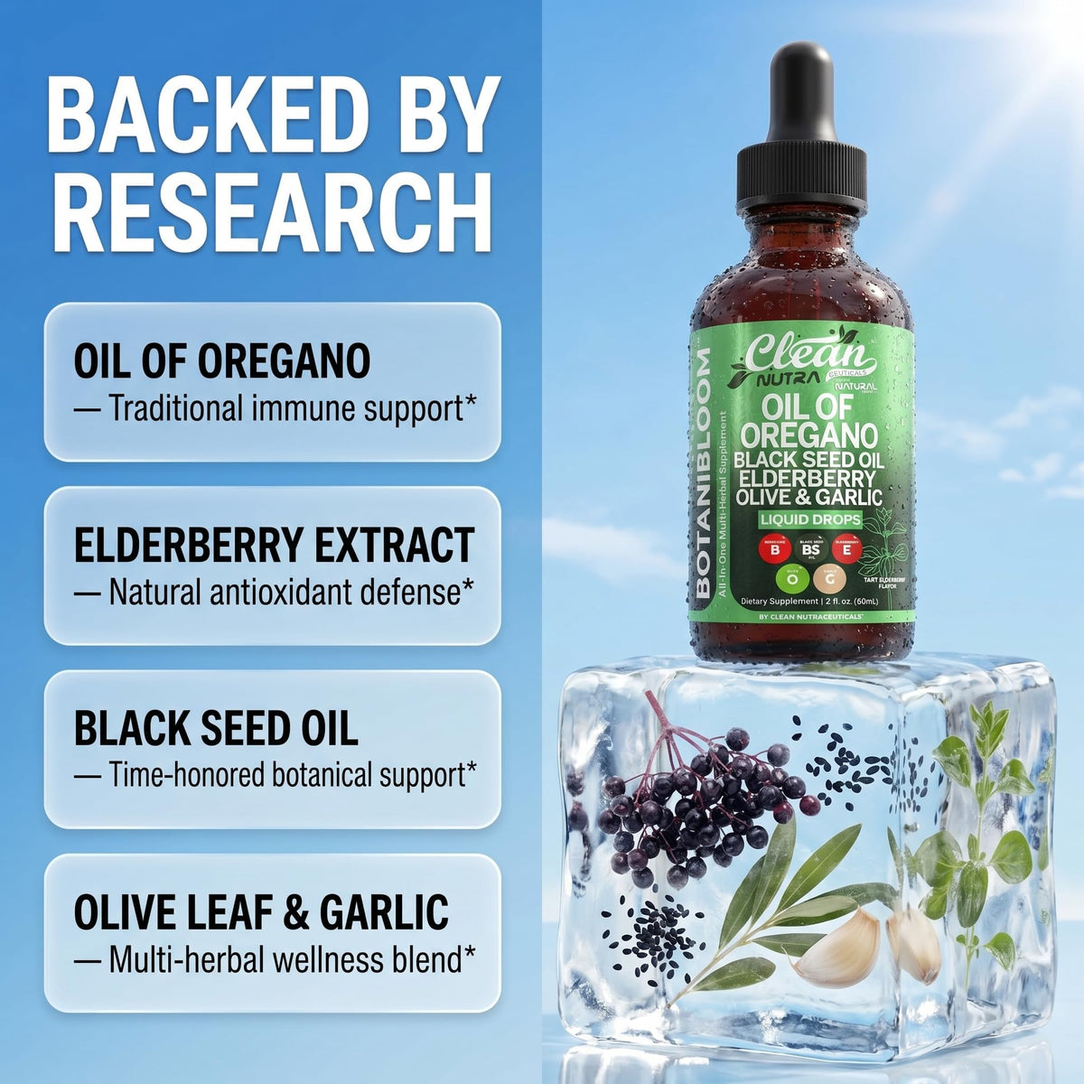 Composition d'ingrédients de l'huile d'origan Clean Nutraceuticals