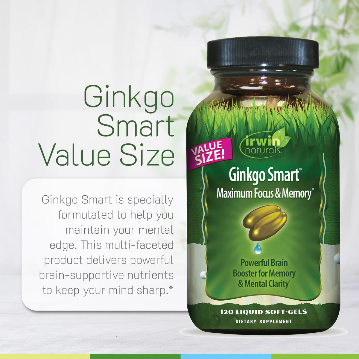 Composition d'Irwin Naturals Ginkgo Biloba avec ingrédients