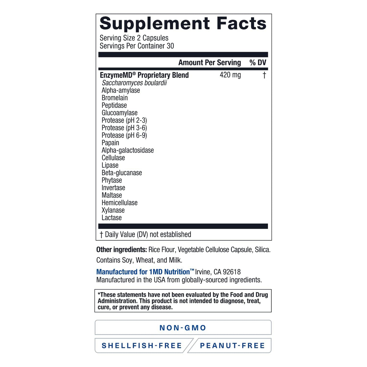 Composition de 1MD Nutrition EnzymeMD avec 18 enzymes