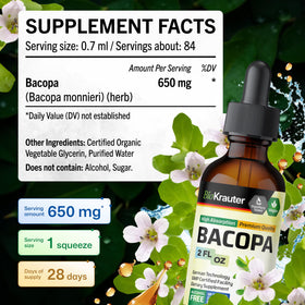 Composition de BIO KRAUTER Bacopa Monnieri montrant les ingrédients