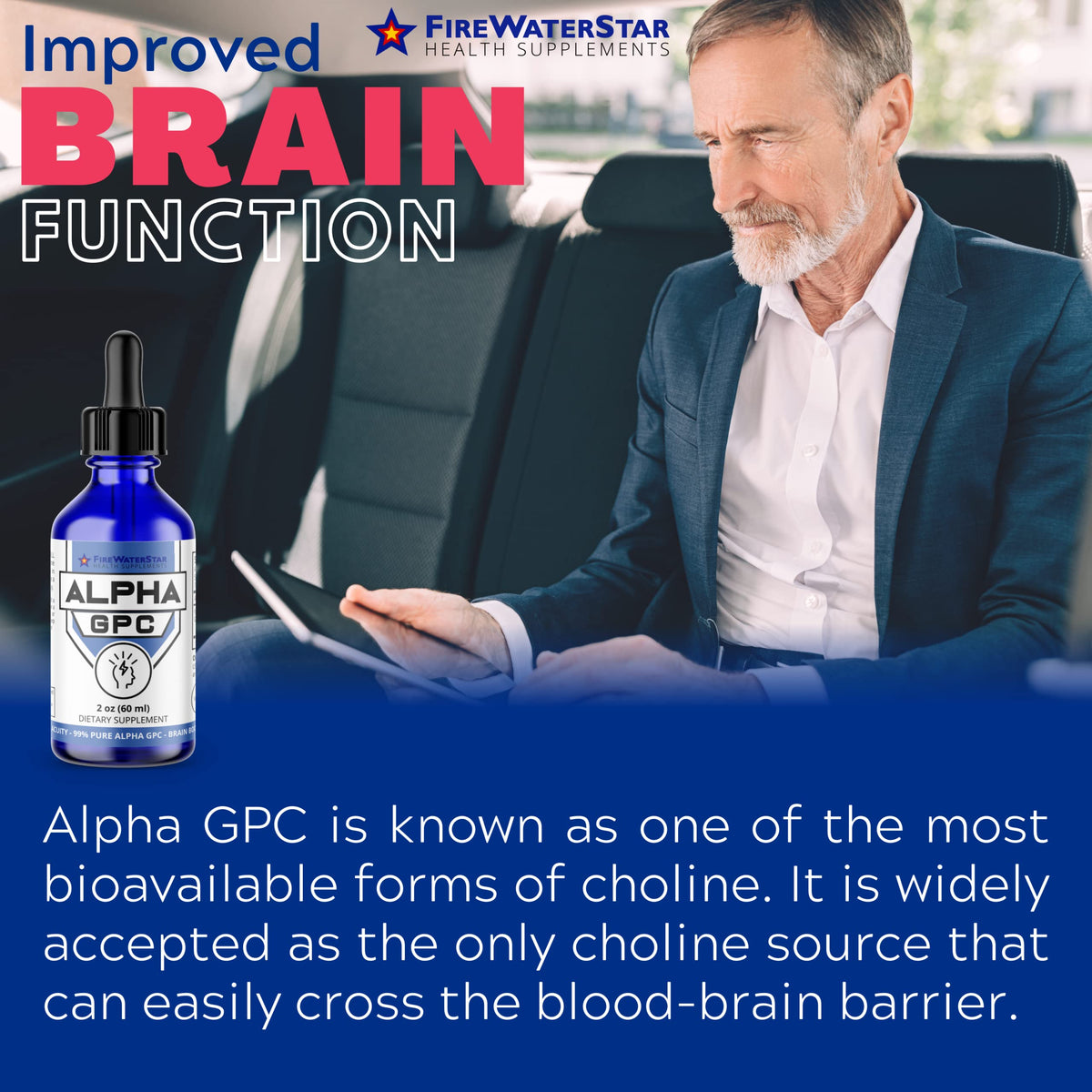 Composition de FIREWATERSTAR Alpha GPC 300 mg en gros plan