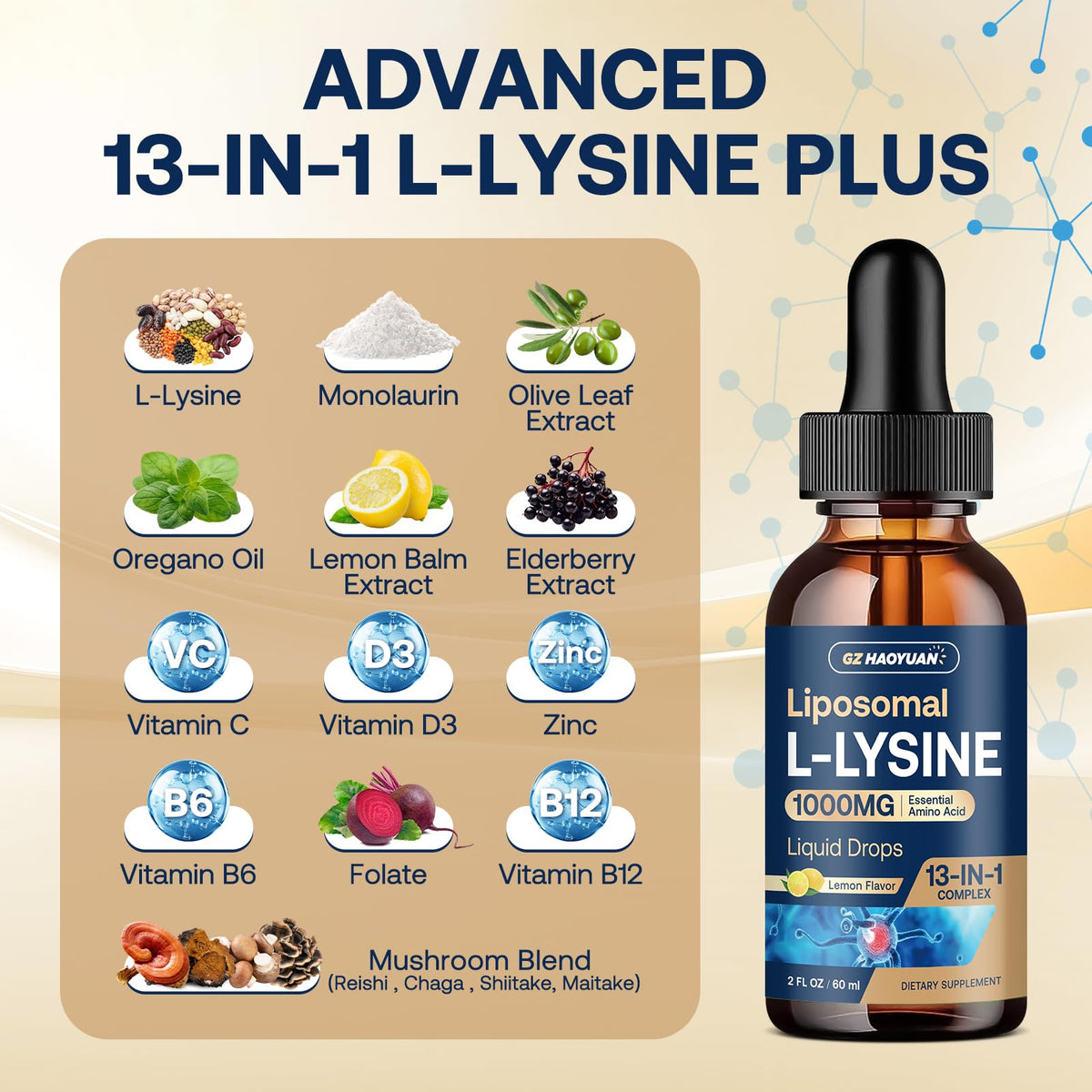 Composition de GZ HAOYUAN L-Lysine 1000MG avec ingrédients