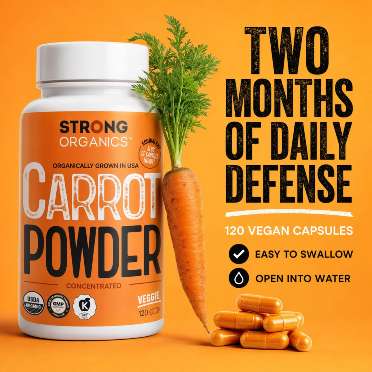 Composition de la poudre de jus de carotte crue Strong Organics