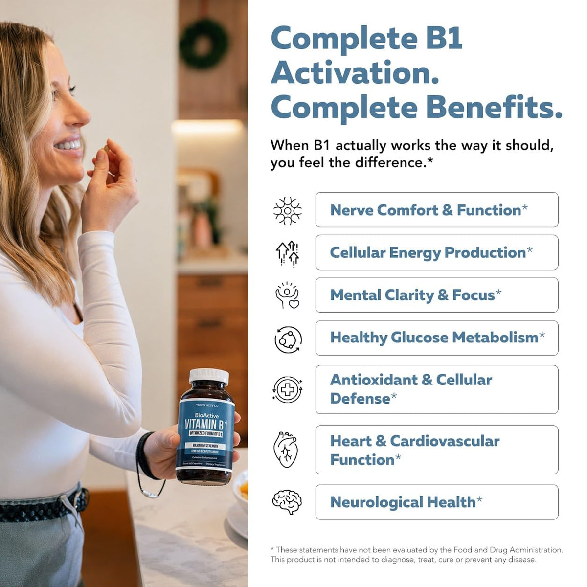 Composition de la Vitamine B1 BioActive 600mg de Triquetra Health