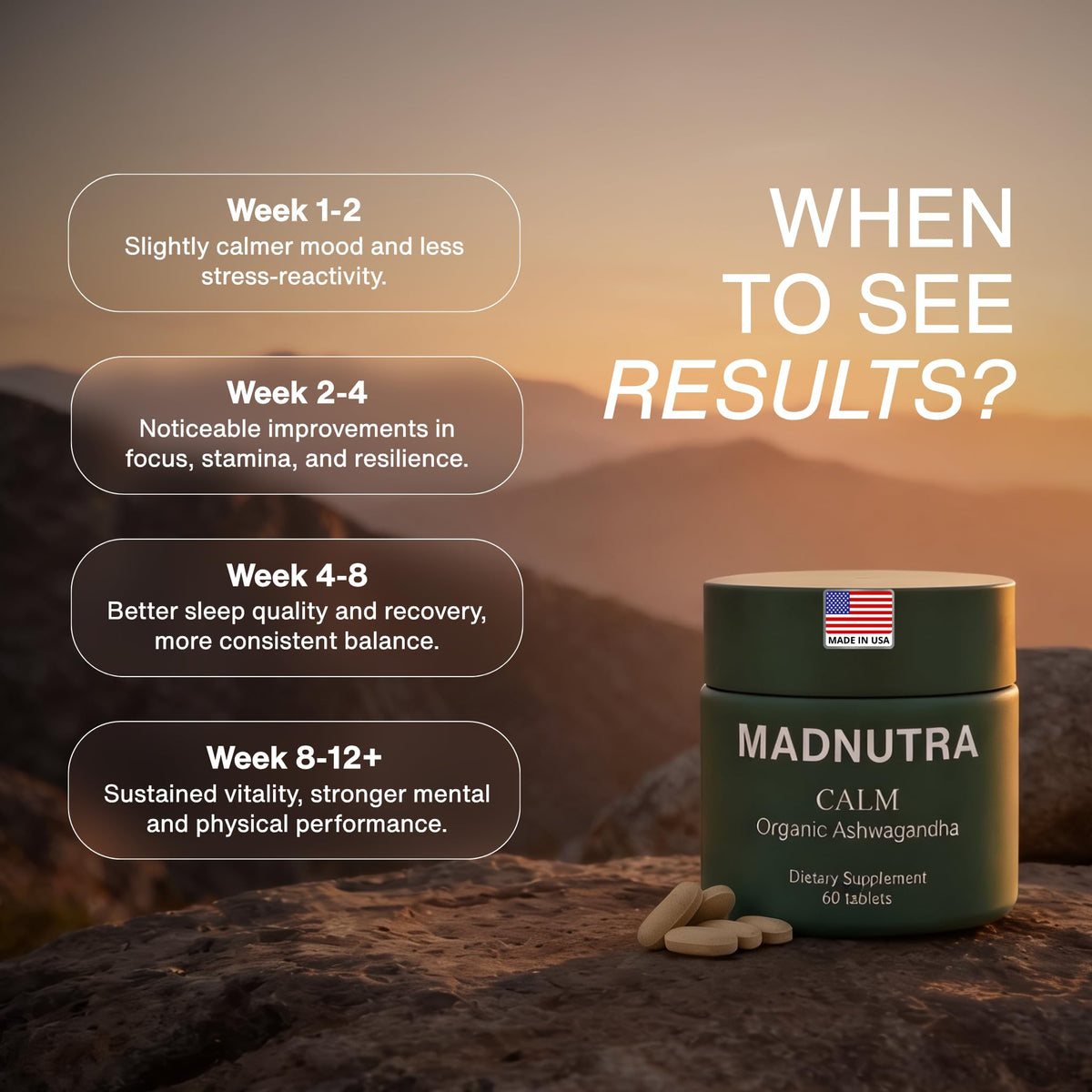 Composition de MadNutra Ashwagandha 675mg sur le flacon
