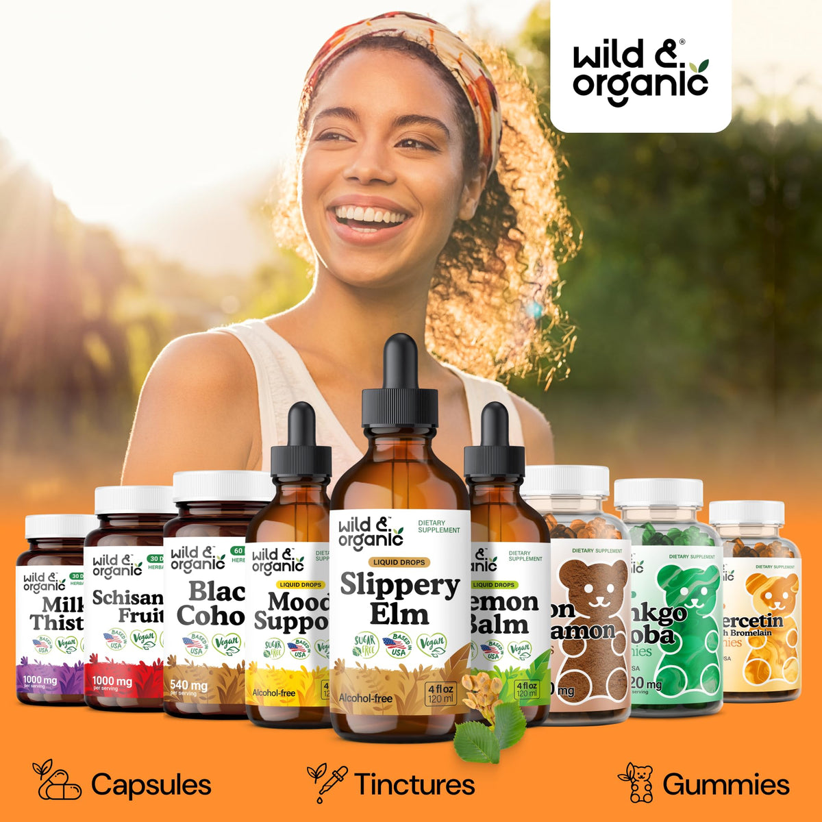 Composition de Wild & Organic Goutte de Bouleau Liquide sur fond blanc