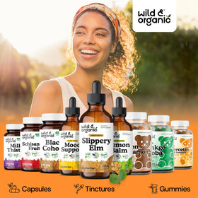 Composition de Wild & Organic Goutte de Bouleau Liquide sur fond blanc