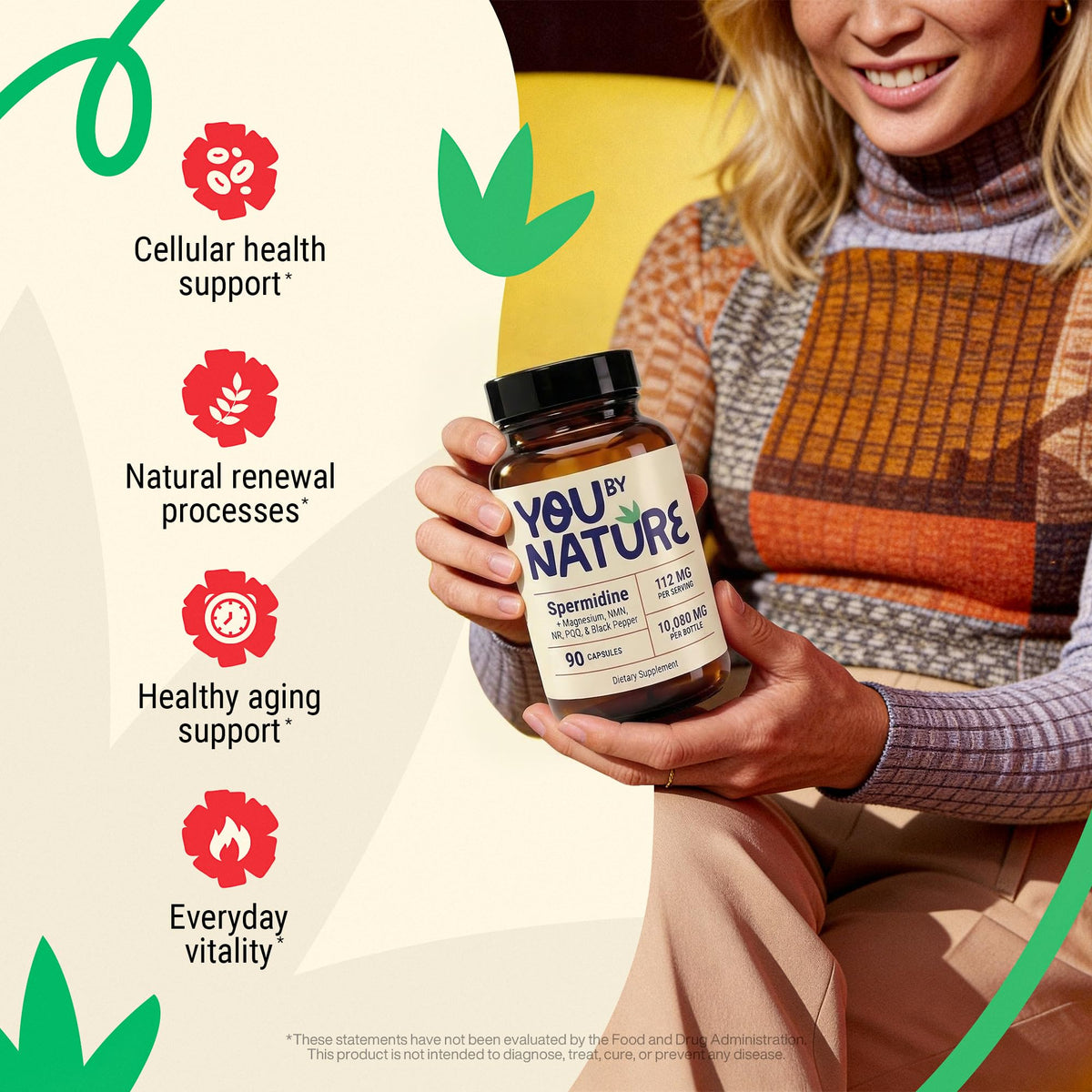 Composition de YOUBYNATURE Spermidine 112mg sur l'emballage