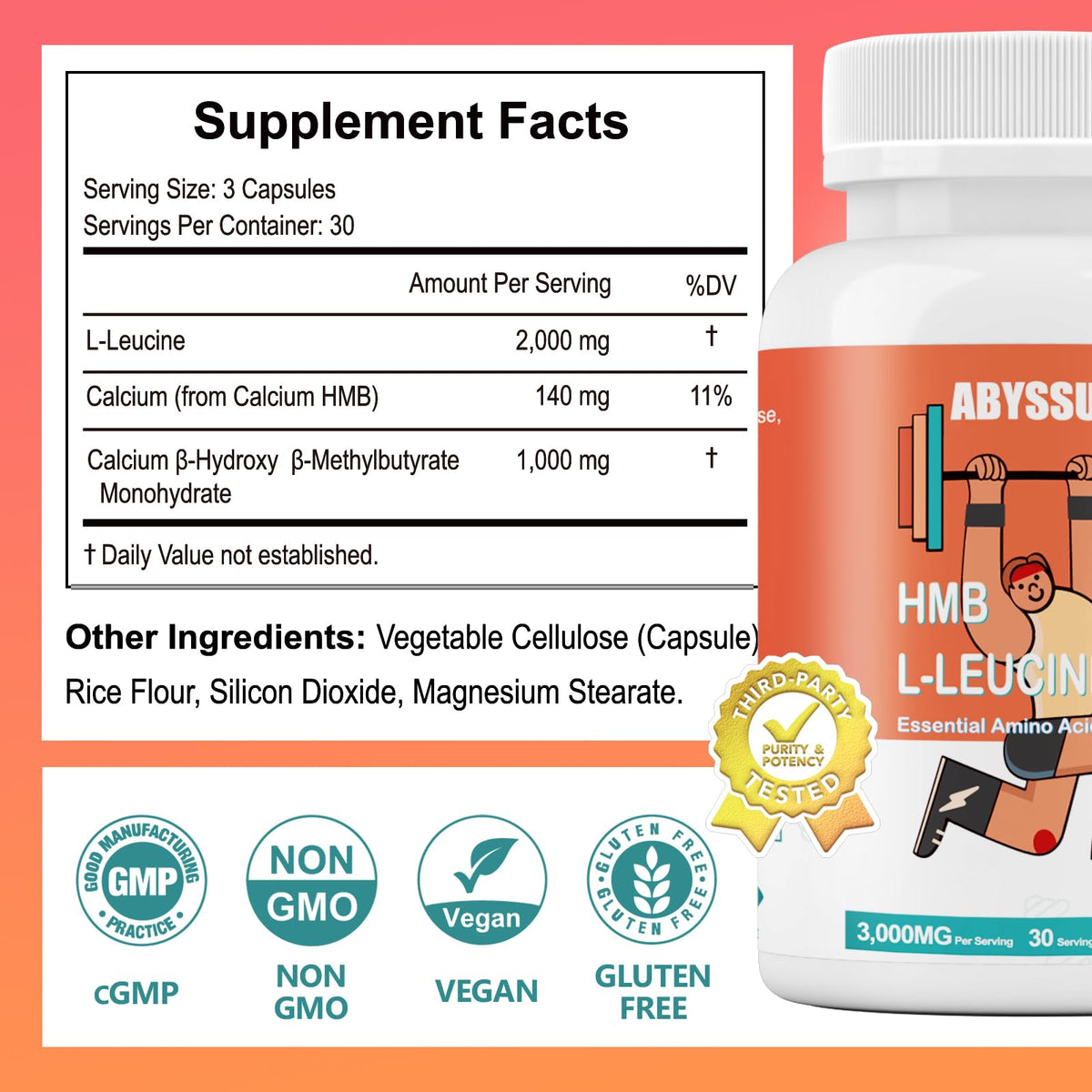 Composition des capsules ABYSSUS HMB & L-Leucine
