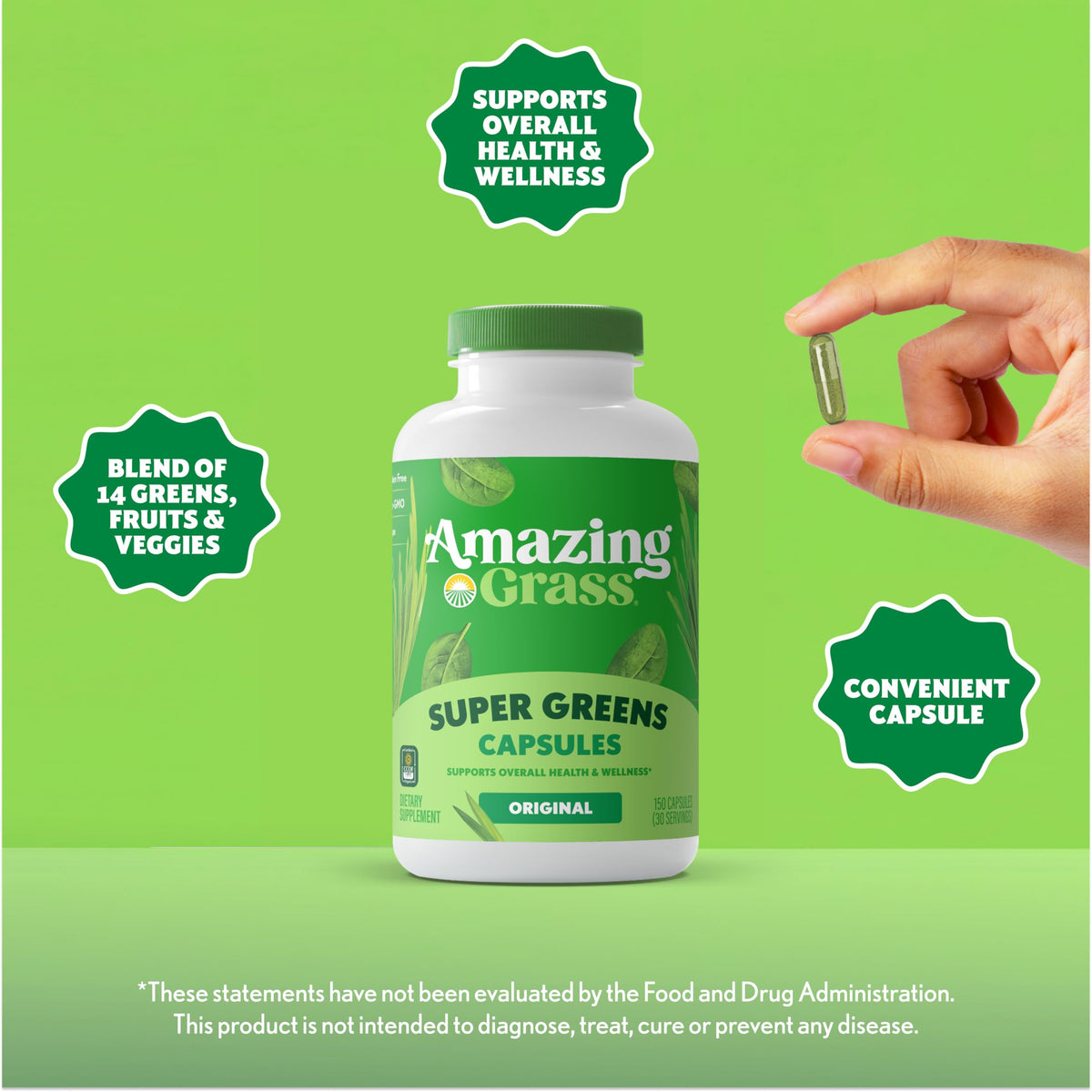 Composition des capsules Amazing Grass Super Greens, ingrédients visibles