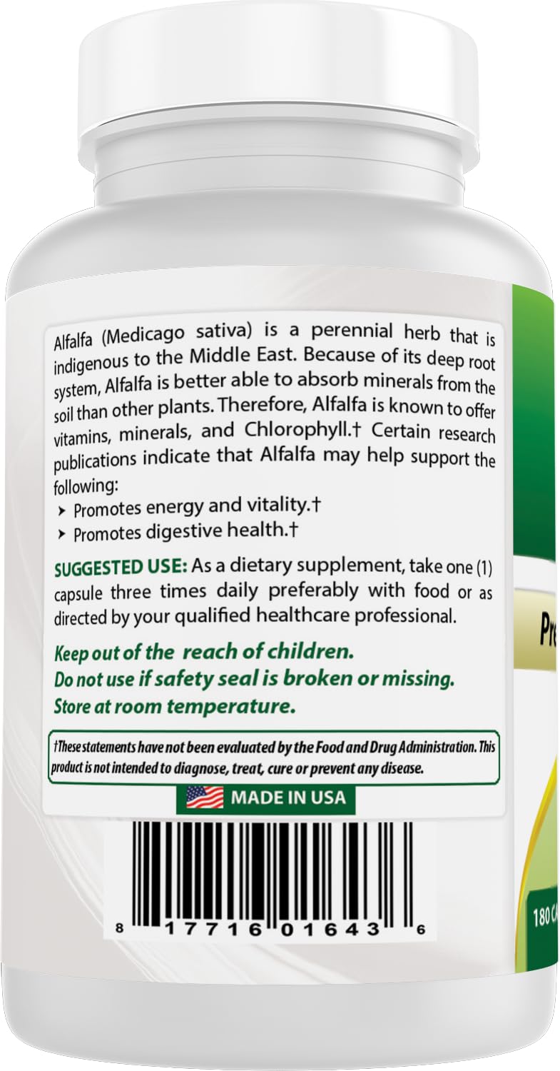 Composition des capsules Best Naturals Alfalfa sans OGM