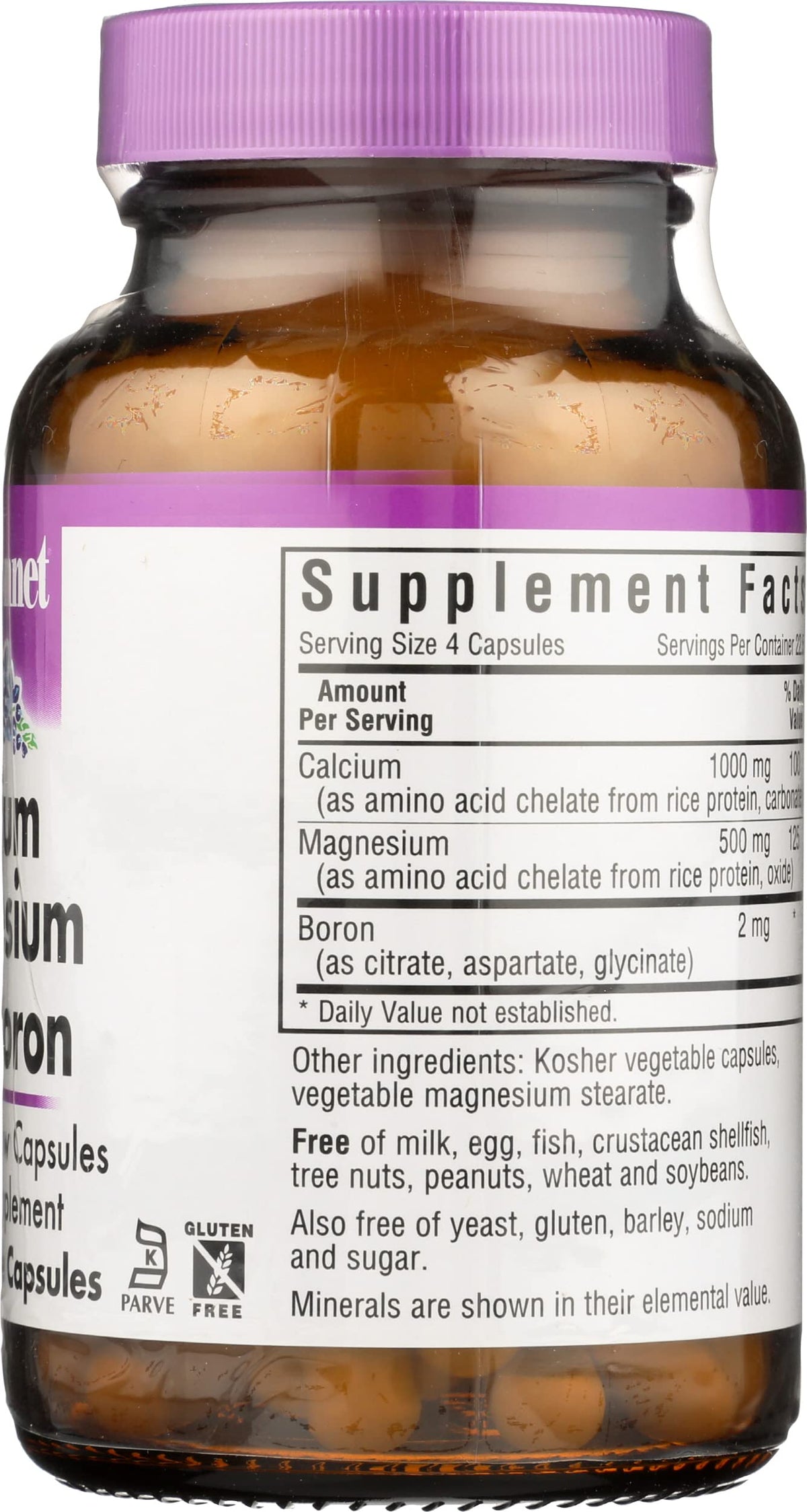 Composition des capsules BlueBonnet Calcium Magnésium Plus Bore