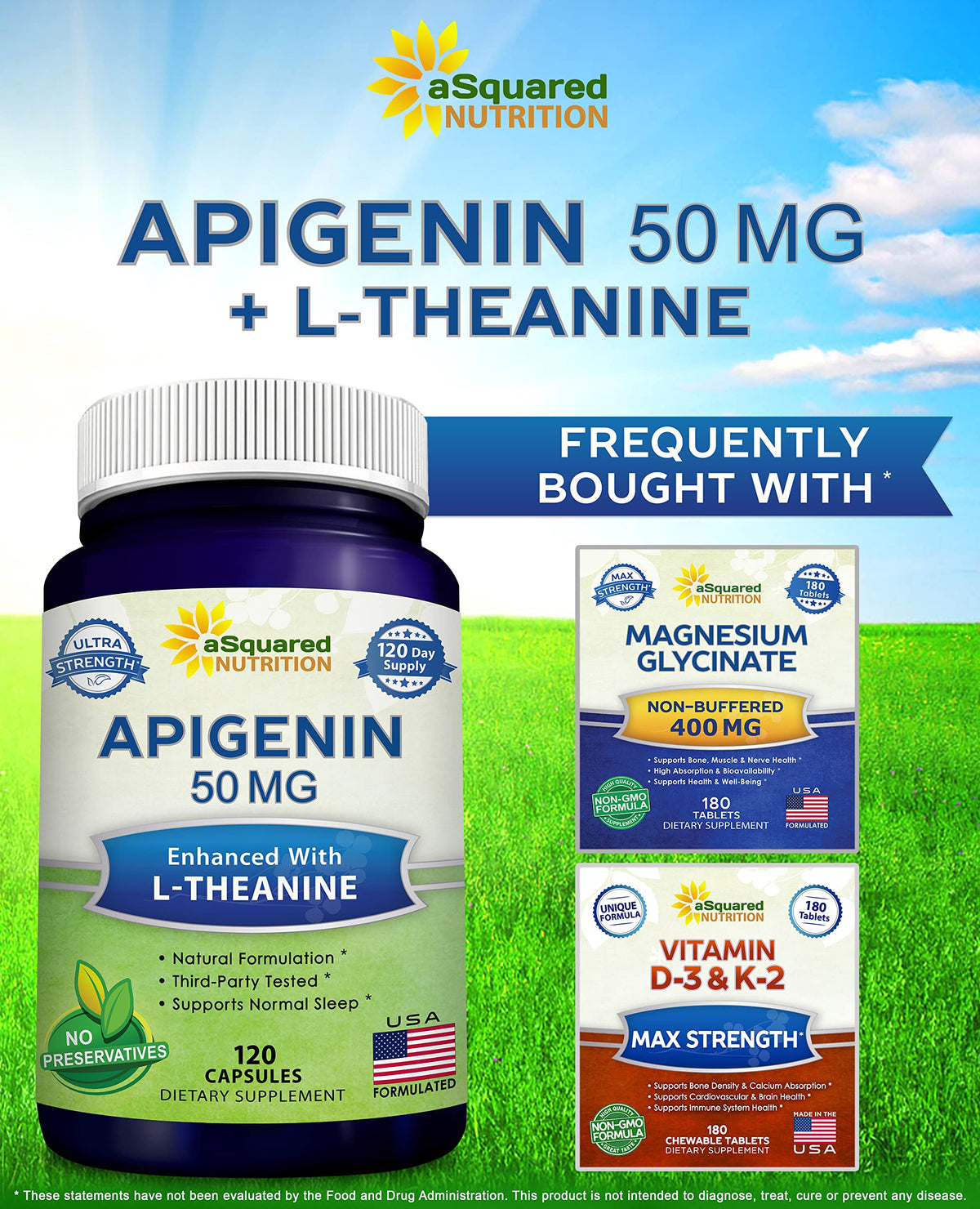 Composition des capsules d'Apigenin 50mg et L-Theanine 200mg de aSquared Nutrition