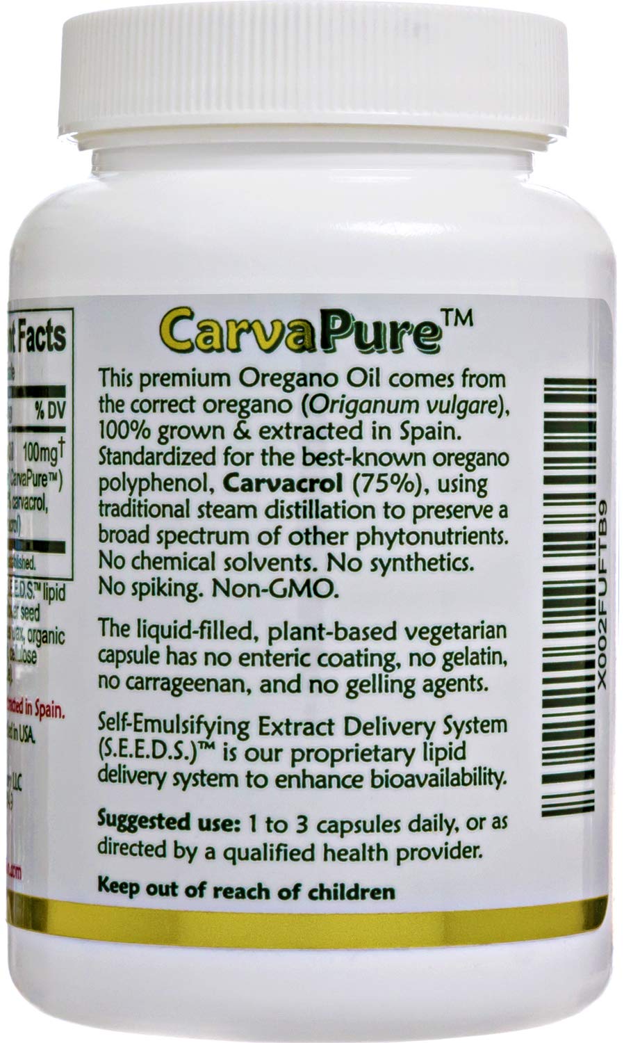 Composition des capsules d'huile d'origan bio Island Nutrition