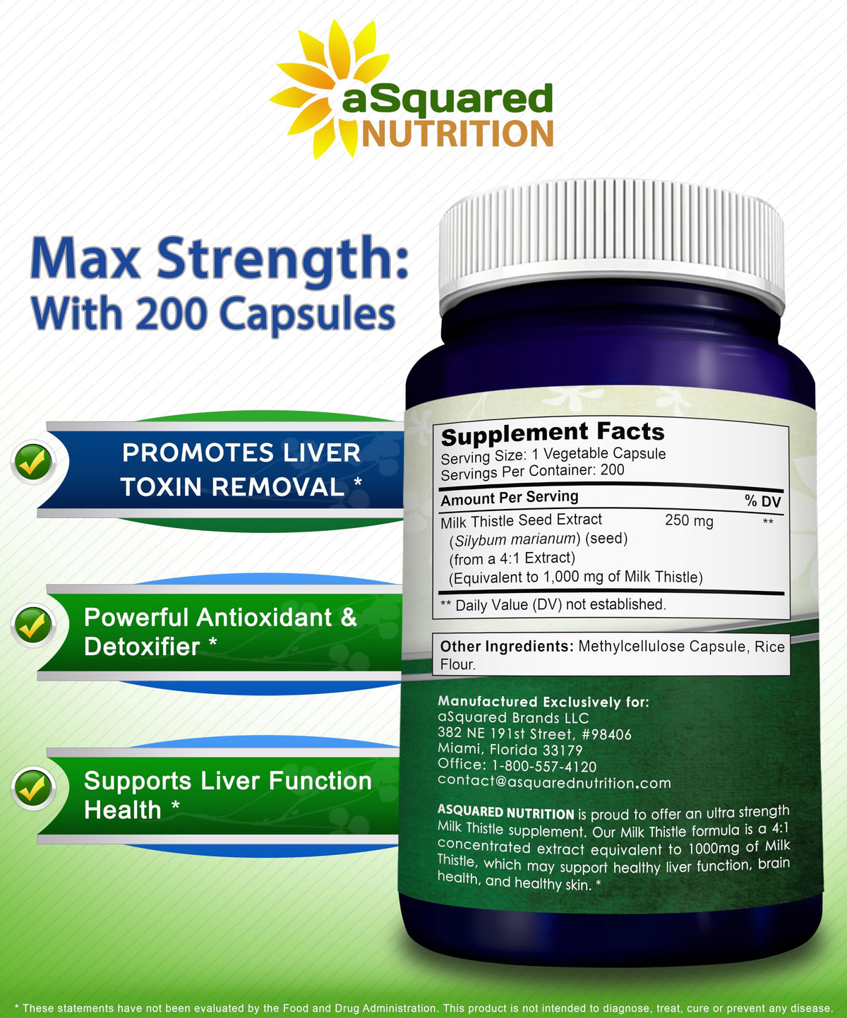 Composition des capsules de chardon-Marie aSquared Nutrition